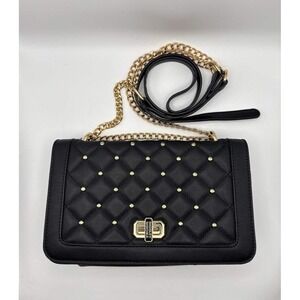 Black Diamond Quilted Crossbody Handbag Gold Stud Chain Flap Turnlock Baddie Bag